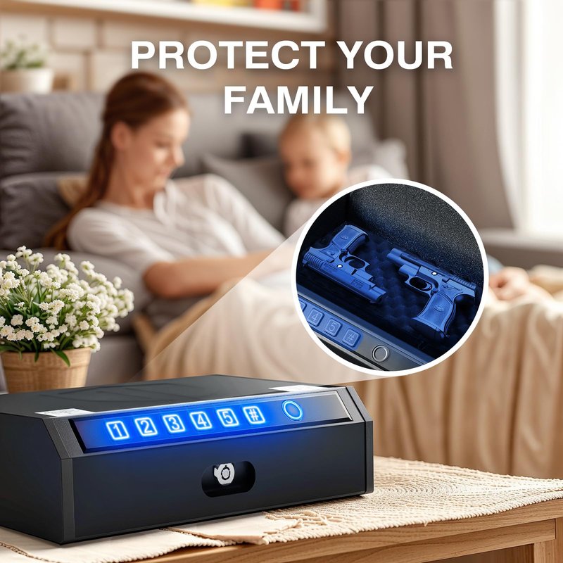 ADIMO Gun Safe, Biometric Gun Safe for Handgun, Pistol Safe, 3 Ways Quick-Access with Fingerprint, Lock or keypad, Handgun Safe for Cloakroom living room Bedroom Nightstand Drawer Bedside and Car