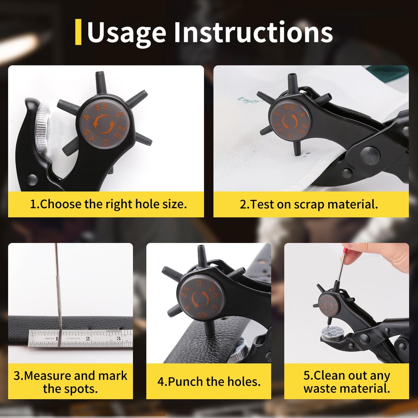 XOOL Upgraded Long Handle Leather Hole Punch Set, Punch Pliers with Effort-Saving Design, Ideal for Belts, Shoes, Saddles & DIY Leather Work