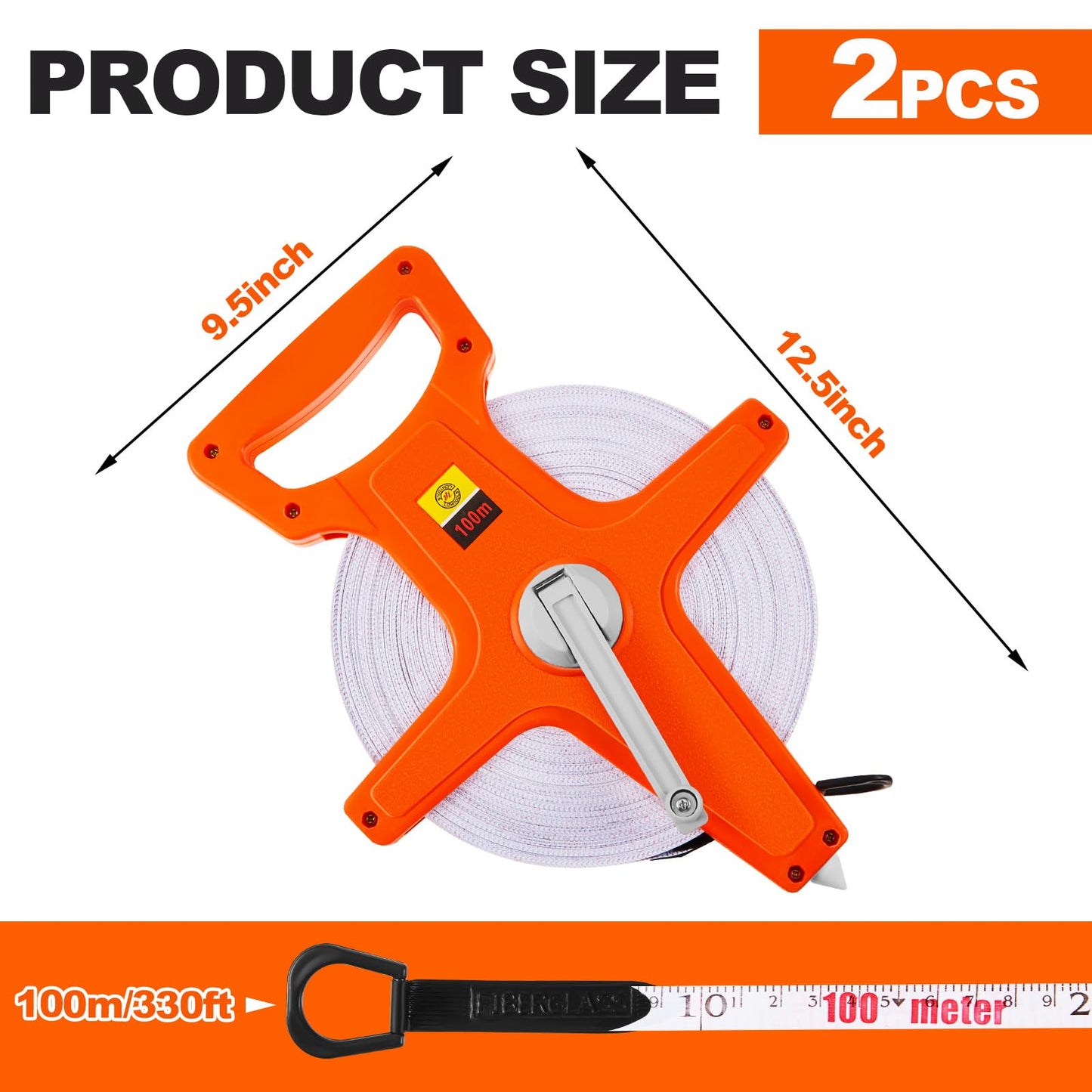 Kanayu 2 Pieces 330 ft Open Reel Retractable Long Fiberglass Tape Measure Feet and Meters Measuring Yard for Engineer Sport Field Project Construction