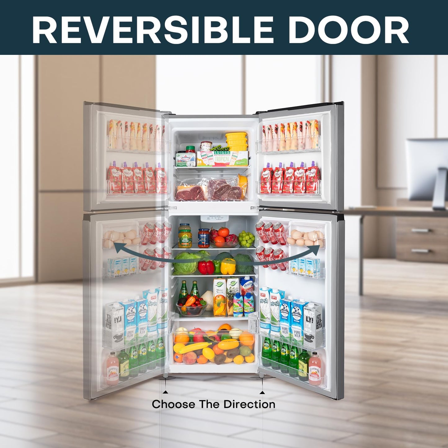 Upstreman 14.7 Cu.Ft. Double Door Refrigerator in Stainless Steel with Large Capacity Top Freezer, Frost Free, Adjustable Thermostat Control, Fingerprint-resistant, ENERGY STAR-BD147