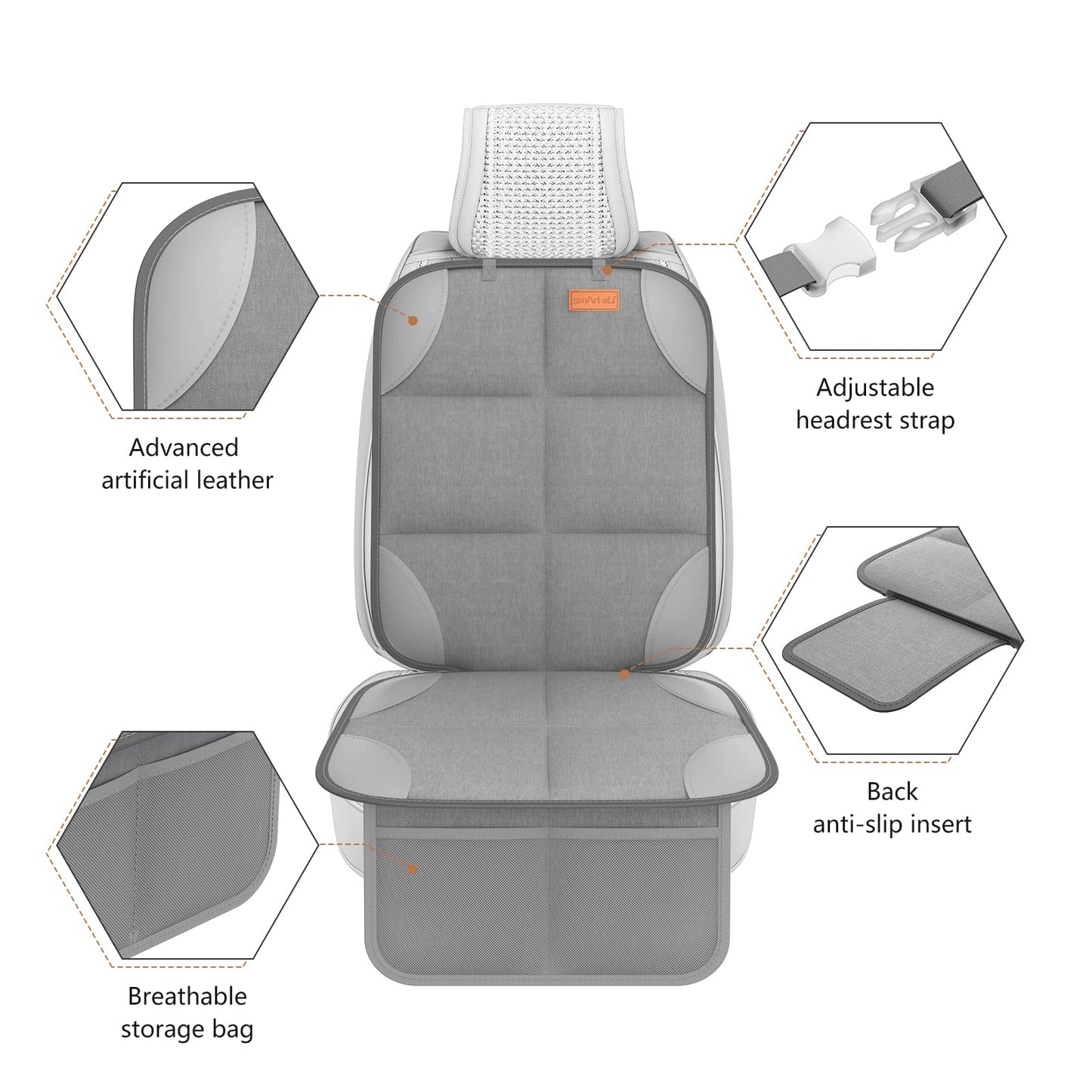 SMART ELF2 Pack Car Seat Protector-600D Fabric Waterproof Carseat Protector with Thicily Padded to Protect Your Car Seats from Child Seats and Pets (Light Grey)