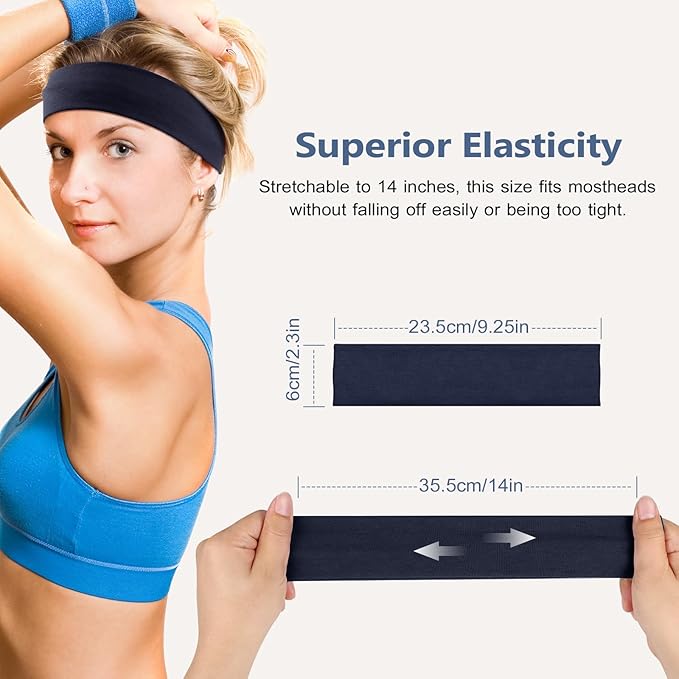 DiyJibb Headbands for Women, Stretchy Non Slip Soft Cotton Cloth Hair Bands for Sports, Workout, Yoga and Running, 7pcs