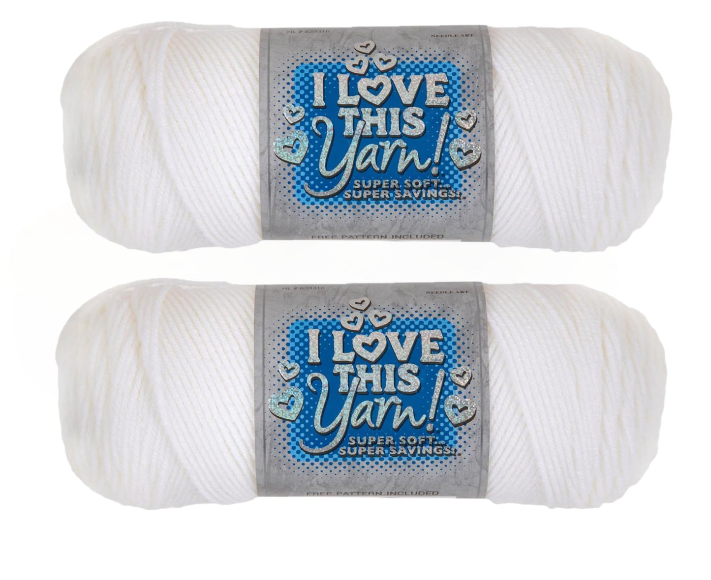 Hobby Lobby I Love This Yarn - 4 Medium 100% Acrylic Yarn for Crocheting & Knitting Blankets, Hats & Accessories, Set of 2, 10 White