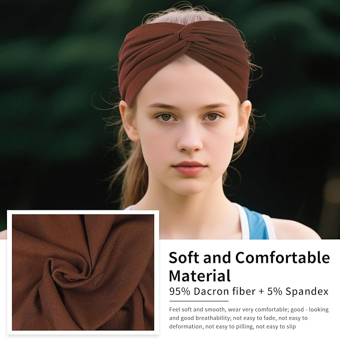 8 Pcs Stretchy Headbands for Women, Absorbed Sport Headband Soft Twist Knotted Hairbands for Daily Life Yoga Workout(Widen)