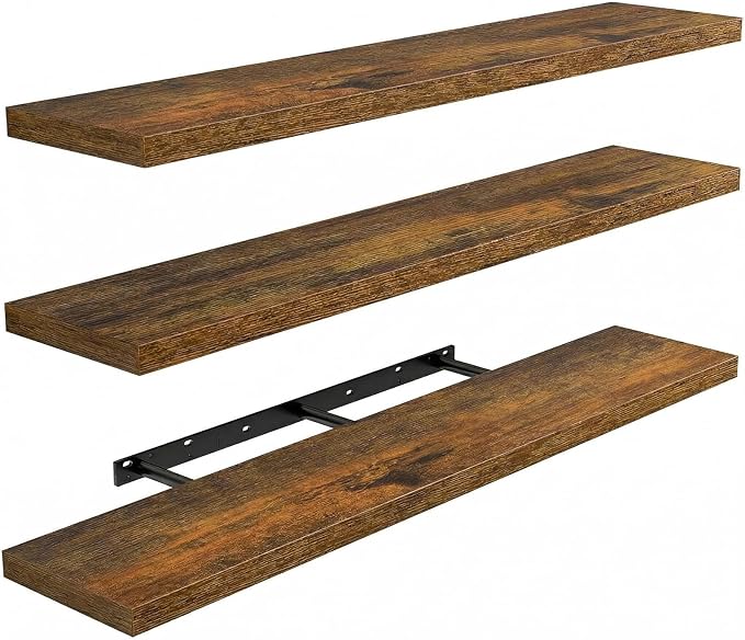 AMADA HOMEFURNISHING 35.4" L Floating Shelves, Wall Shelves Set of 3 for Bathroom/Living Room/Bedroom/Kitchen, Floating Shelves for Wall Decor with Invisible Brackets - AMFS45V