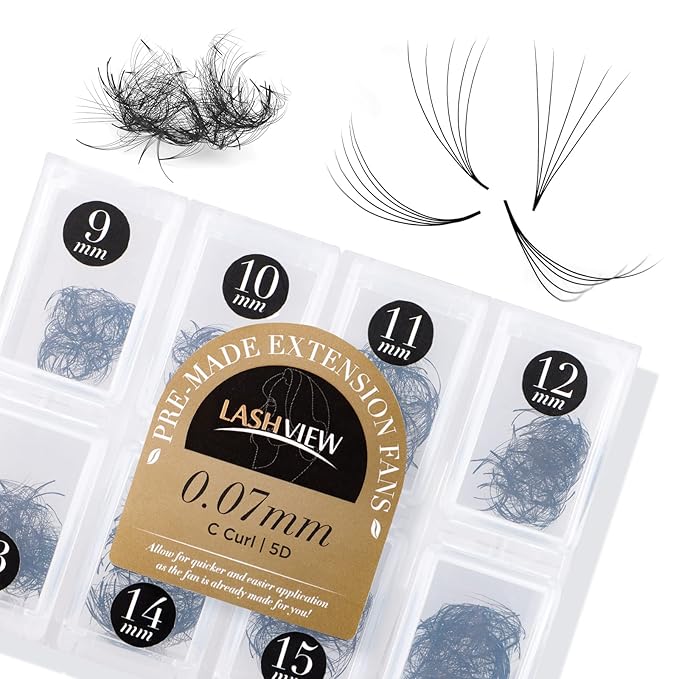 LASHVIEW 1000 Premade volume fans Mixed lengths 9-16mm loose Fans C, D Curl. Handmade eyelash extensions supplies Russian volume lash promade fan 5D,10D(0.07 5D C 9-16mm）