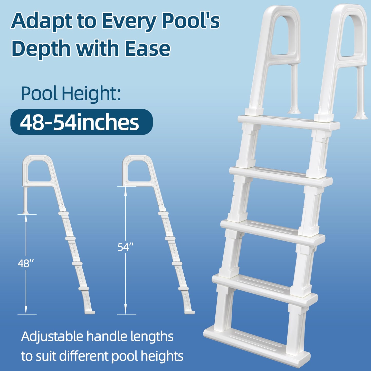 UPHYB Pool Ladder, 5-Step Pool Stairs with Double Handrails and Non-Slip Steps for 47“-54” Above Ground and In-Ground Pools, White