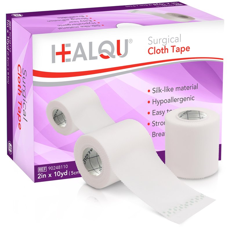 healqu Silk Like Medical Tape - Durable Cloth Medical Tape - 2 in x 10yd, 6 Rolls - Surgical Tape Woven for Strongly Holding Large Dressings, Securing Splints, and Ideal for Long-Term Care
