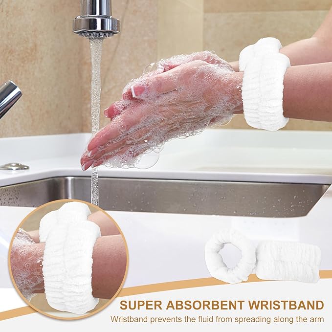 CAVETEE 3 Piece Hairband and Wristband Set for Women, White Sheep Horn Makeup Headband and Wristband for Skincare, Shower, Hair Styling, Securing Hair