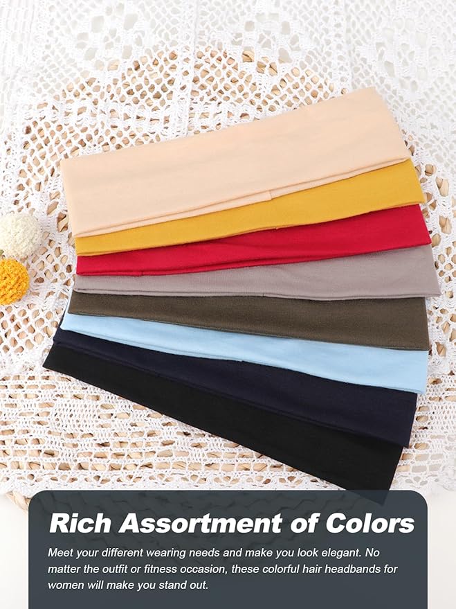 DRESHOW 8 Pack Sports Headbands for Women Non-Slip Stretchy Fashion Hairband Curly Hair Headband Soft Hair Accessories for Daily Wear Workout Yoga Running