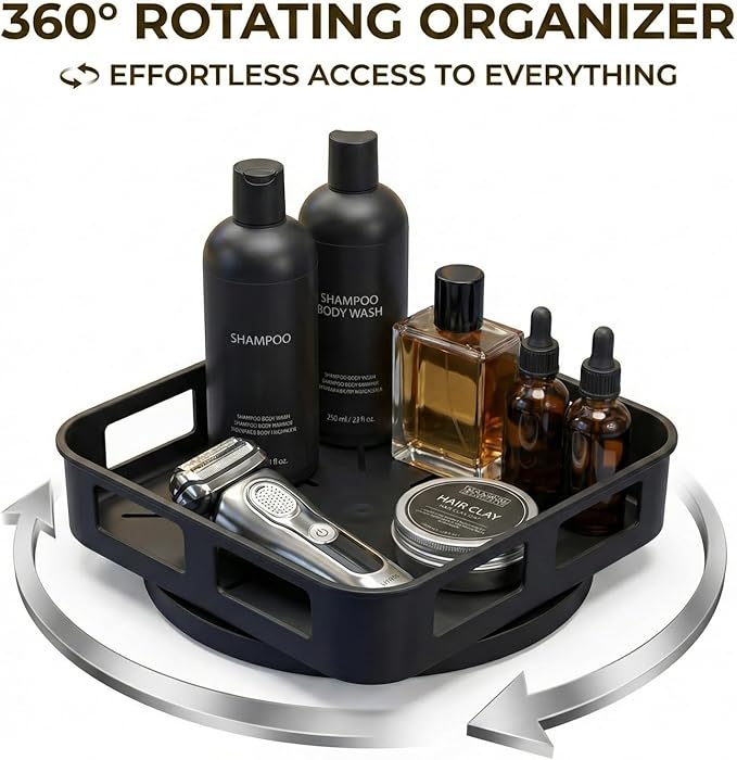 Cologne Organizer for Men, 360ÃÂ°Rotating Bathroom Organizer Countertop, Perfume Organizer, Vanity Tray for Perfume, Skincare, Shaving Kit, Bathroom Storage, Gift for Men