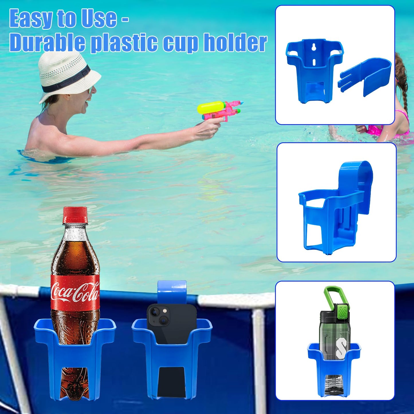 Pool Cup Holders,4 Pack Poolside Cup Holder Above Ground Pool Accessories, Fits 2 Inch or Less Round Top Bar,Pool Drink Holders for Drinks Above Ground