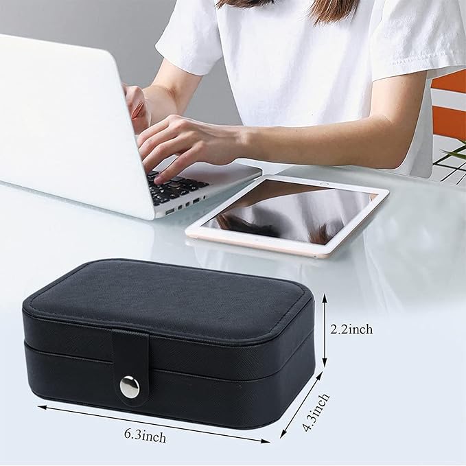 Hatori Travel Jewelry Box, PU Leather Small Jewelry Organizer for Women Girls, Portable Mini Travel Case Display Storage Holder Boxes for Stud Earrings, Rings, Necklaces, Bracelets (Black02)