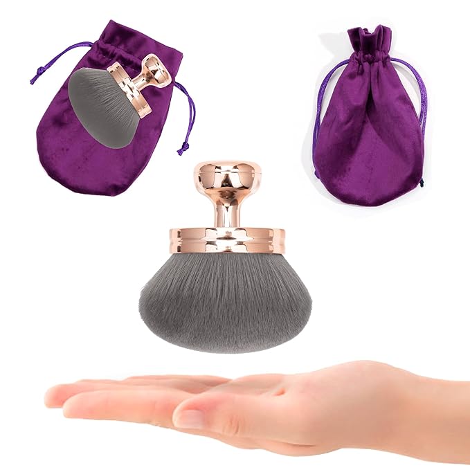 Blend & Blur Extra Large Body Makeup Brush for Self Tanner,Leg Makeup & Bronzer Self Tan Applicator, 3.2inch Wide Round Head Kabuki Brush For Application with Drawstring Bag (Rose Gold + Grey)