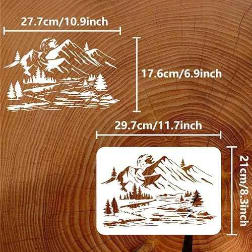 Reusable Mountain Tree Wall Stencils Template Reusable Spray PaintStencils for Craft Painting On Wood Craft Canvas Walls Wood Furniture Decorations DIY Scrapbooking