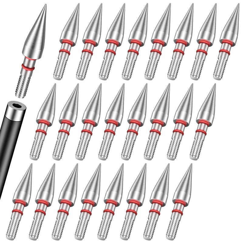 Pawfly 24 Pcs 100 Grain Field Tips, 5/16" Screw-in Bullet Points Archery Arrow Tips, Archery Accessories, Steel Archery Field Points Arrowheads for Recurve Bows Compound Bows & Crossbows