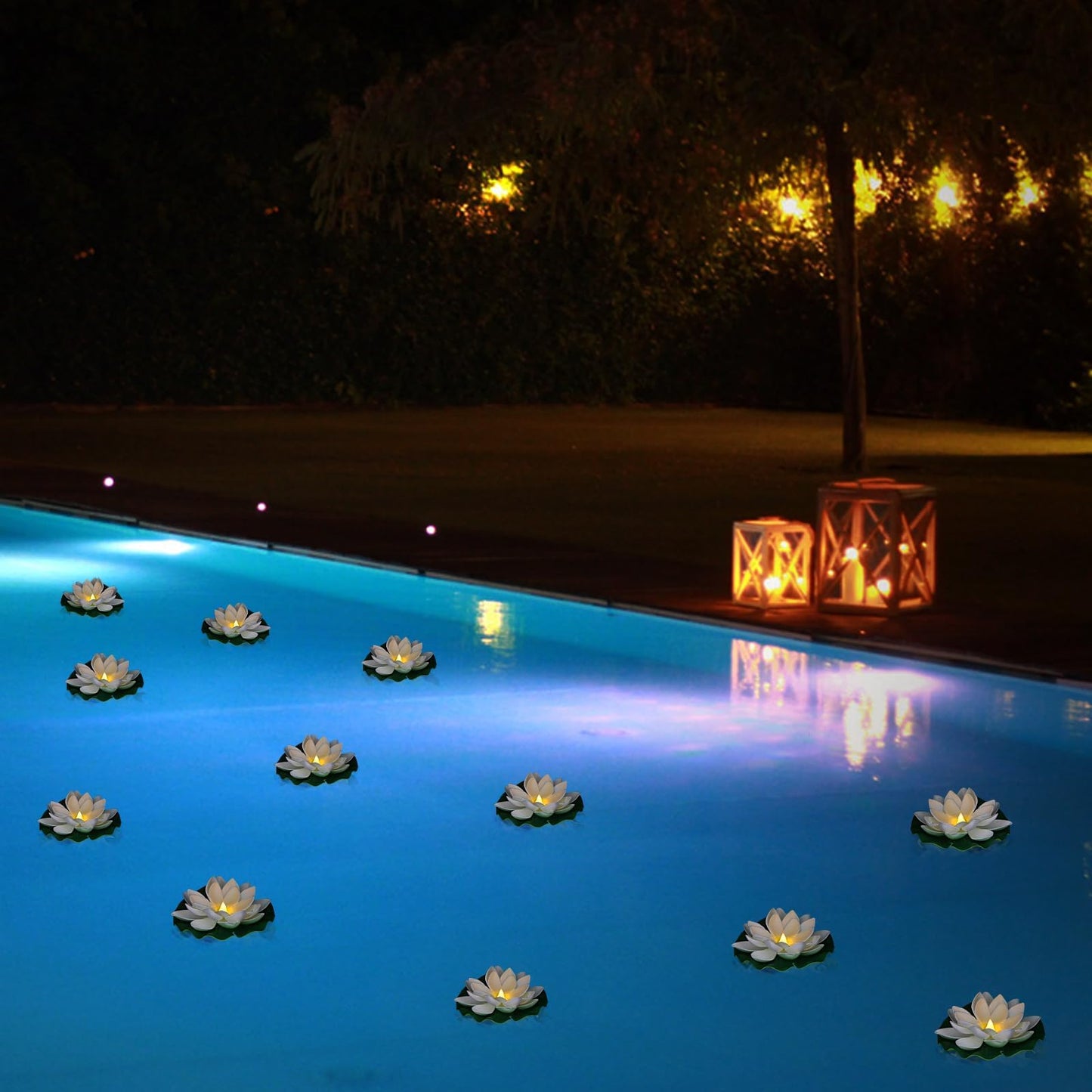 LACGO 12 PCS Waterproof Floating Lotus Light - 6'' Floating Flower Light Battery Operated Water Activated Warm White Pool Flower Lamp Wedding Anniversary Garden Decoration(6 Inch, White)