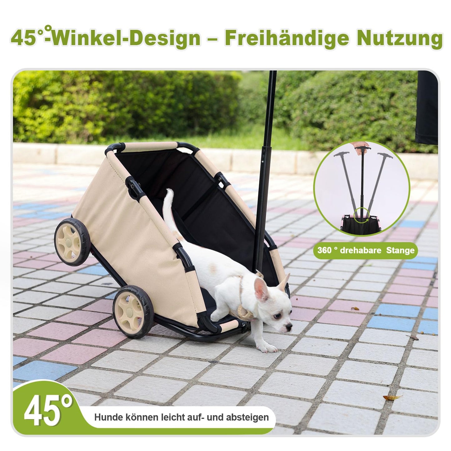 AESRAOU Mini Dog Strollers for Mini Pets, Foldable Multifunctional Shopping Carts with Extendable Pull Handle, Doggie Wagon Built-in Cushion and Safety Rope with Storage Bag (Khaki)