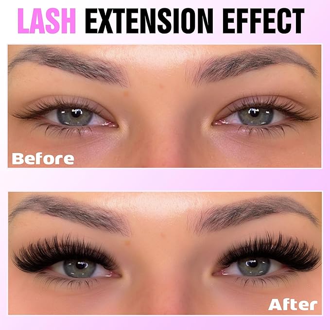 Pawotence Lash Extension Kit DIY 280pcs Individual Lash Clusters Kit 50D 9-16mm Cluster Eyelash Extensions Kit with Lash Bond and Seal, Lash Tweezers for Self Application (50D, 0.07D, 9-16mm, Kit)