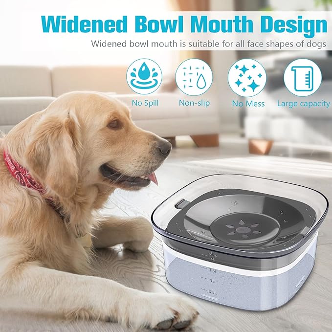 UPSKY 70oz Dog Water Bowl 2L No Spill Dog Bowls Large Capacity Spill Proof Slow Water Feeder, No Splash Pet Water Dispenser Vehicle Carried Travel Slow Drinking Bowl for Messy Drinkers