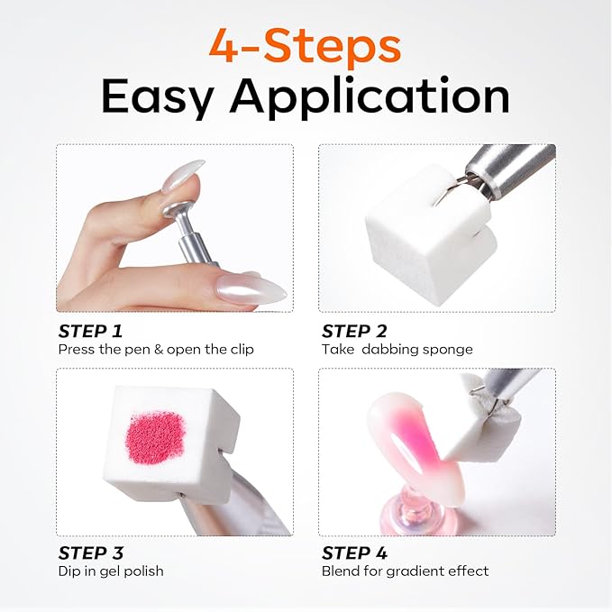 Modelones 150pcs Nail Sponges for Ombre, Nail Art Sponge with Grabbing Pen Reusable Soft Sponges for Gradient Ombre Blush Chrome Design Effects Professional Nail Stuff Supplies DIY