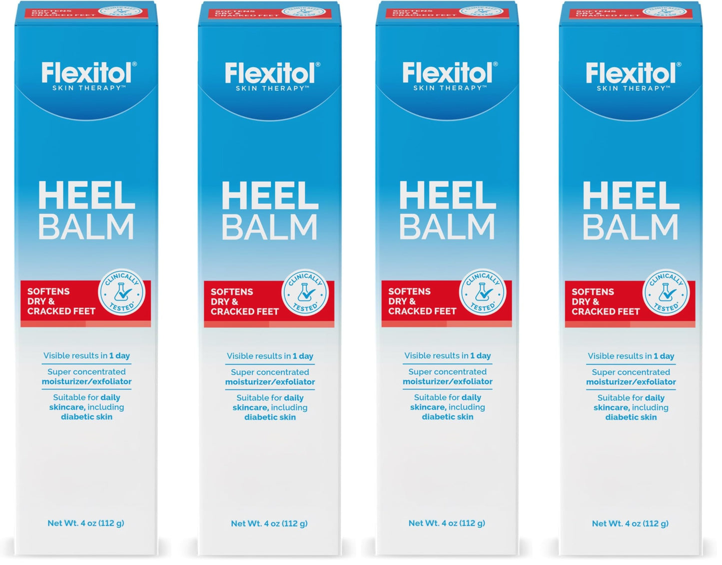 Flexitol Heel Balm Four Pack, Cracked Heel Cream & Foot Balm, Intensive Hydration for Dry, Rough Feet & Heels, Urea-Based Moisturizing Cream, 4 oz Tube