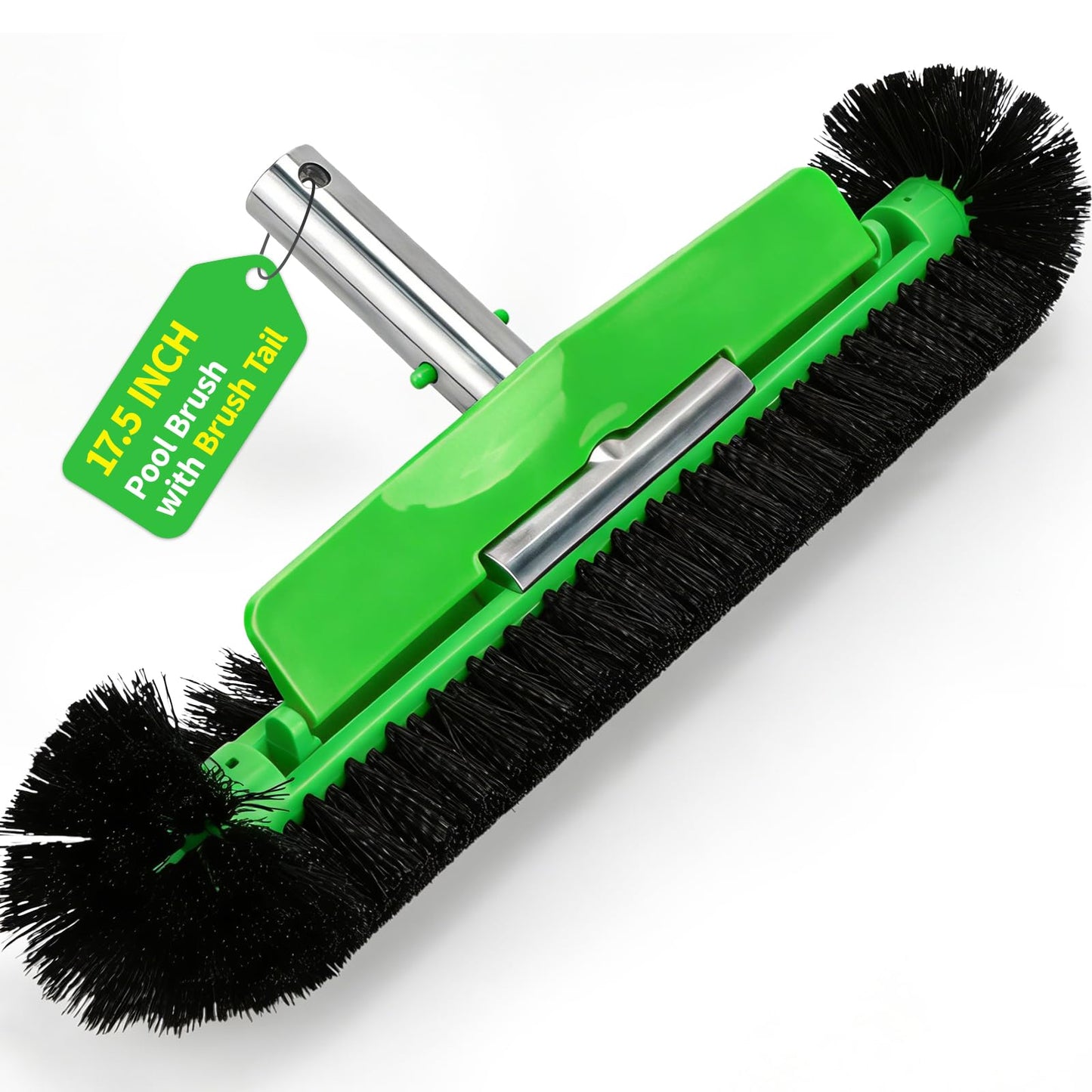 17.5" Professional Pool Brush - Sticks to Walls & Floor, High-Efficiency Heavy Duty Inground/Above Ground Pool Scrub Brushes with Round Ends, Premium Nylon Bristle,Reinforced Aluminium, Safe for Vinyl