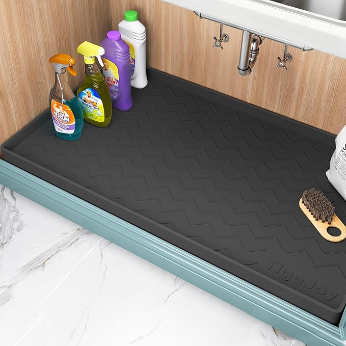 TigeJoy 34" x 22" Under Sink Mats for Kitchen Waterproof, Leak-Proof Silicone Mat Sink Protector and Cabinet Liner, Kitchen Essentials Organizer and Storage, Boot or Shoe Tray, Pet Feeding Mat
