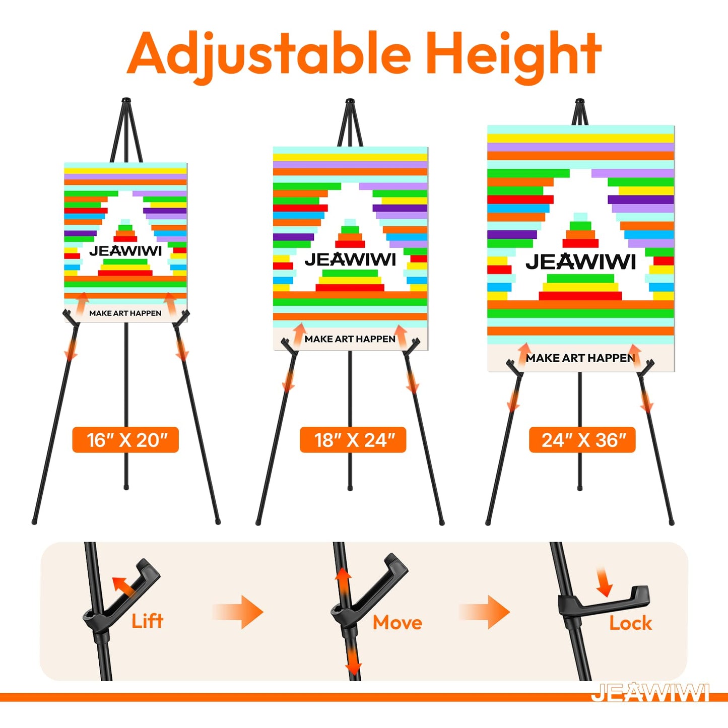 JEAWIWI 3PCS Black Easel Stand for Wedding Sign Stand, 66 Inch Lightweight Adjustable Art Easel for Display, Wedding Sign, Poster, Black Metal Easel with Portable Bags