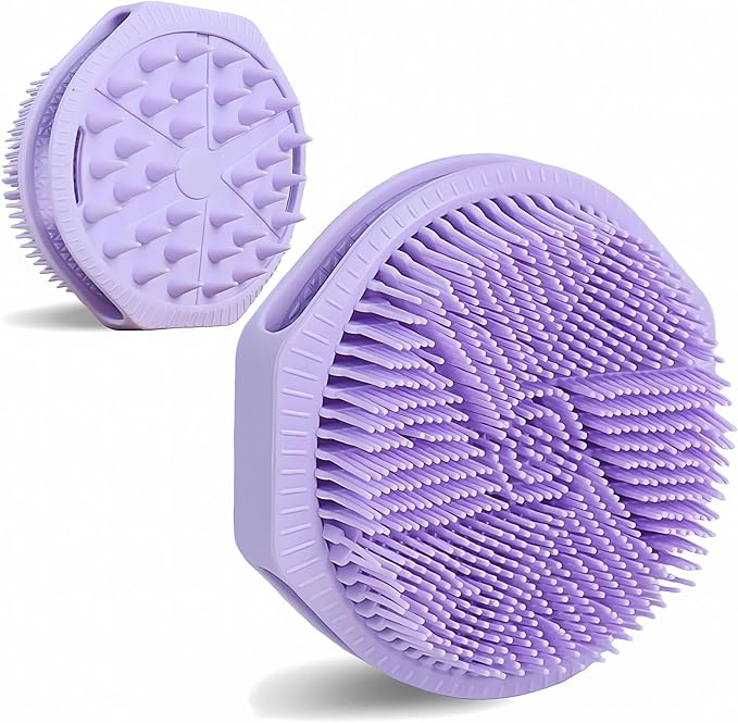 Dual-Sided Silicone Body Scrubber, Silicone Loofah for Shower Exfoliating Body Brush Scrubber for Men and Women for All Skin, Scalp Massager Lather WellÃ¯Â¼ÂEasy to Clean (Purple)