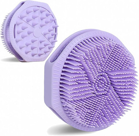 Dual-Sided Silicone Body Scrubber, Silicone Loofah for Shower Exfoliating Body Brush Scrubber for Men and Women for All Skin, Scalp Massager Lather WellÃ¯Â¼ÂEasy to Clean (Purple)