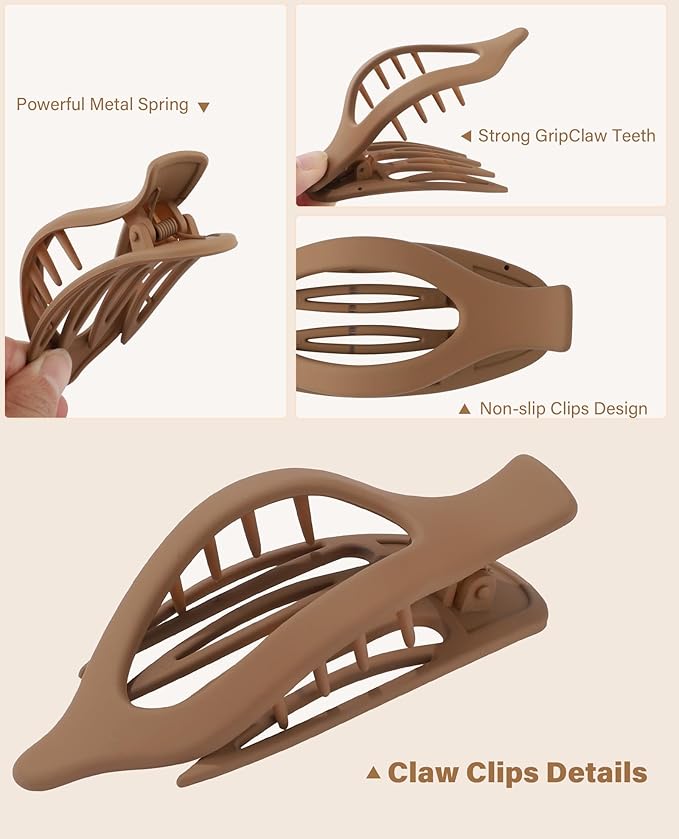 French Flat Hair Clips for Women - 6Pcs Flat Hair Claws for Thin Thick Hair Strong Hold No Slip Grip Hair Claw Clips for Women Girls (Matte(Neutral colors))