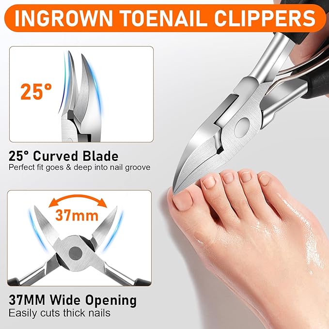 Toe Nail Clippers for Men, Toenail Clippers for Thick Nails for Seniors, German Ultra Sharp Stainless Steel Fingernail Clipper with Catcher, Heavy Duty Ingrown Nail Cutter Long Handle with Wide Jaw