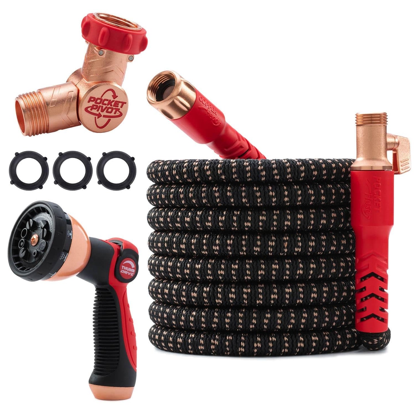 Pocket Hose 75 FT Copper Head Expandable Garden Hose with Pocket Pivot, No Tangles, AS SEEN ON TV, 360Â° Swivel, Tri-Tex Tubing, Force Field Jacket, Lead-Free, No-Kink, Anti-Burst w/APT