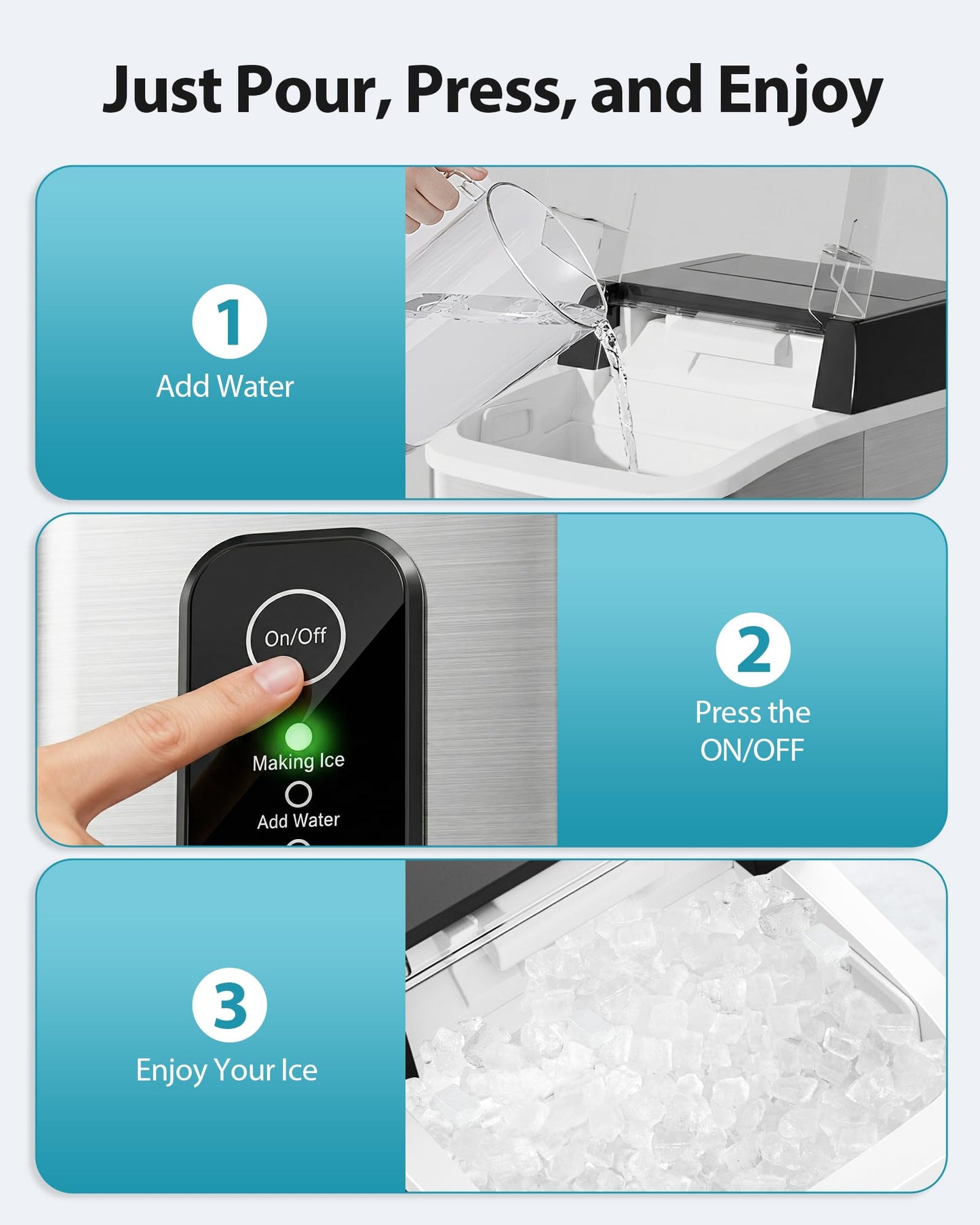Aeitto Nugget Ice Maker Countertop, 42lbs/24H Ice Machine with 1.5L Water Tank, Rapid Ice Release in 6 Mins, Self-Cleaning Pebble Ice Maker with Basket and Scoop for Home Office RV and Party, Silver