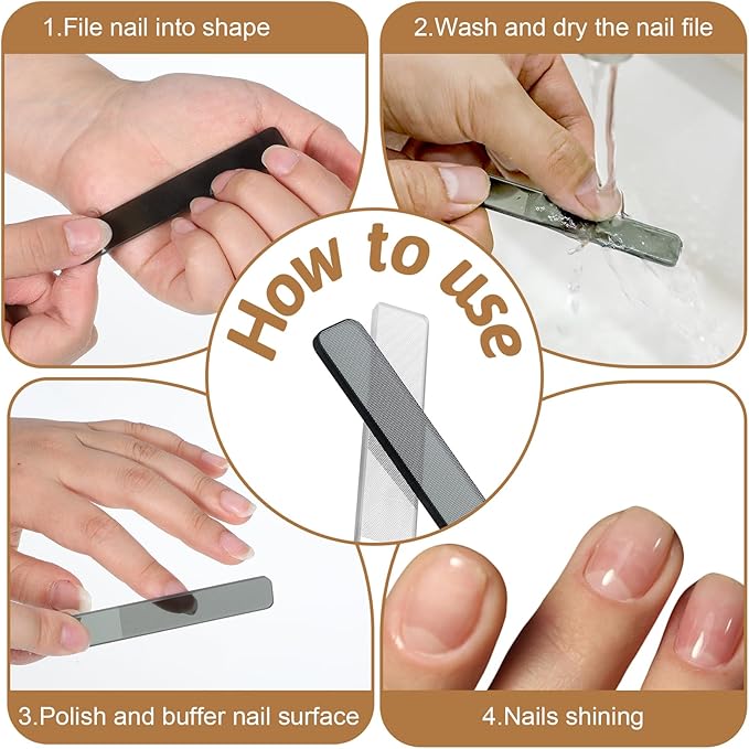 Glass Nail Files for Natural Nails, 8 Pcs Glass Nail File with Case Crystal Fingernail Polisher Nails Shiner Buffer Polisher for Natural Fingernail Stocking Stuffers (Transparent, Dark Green)