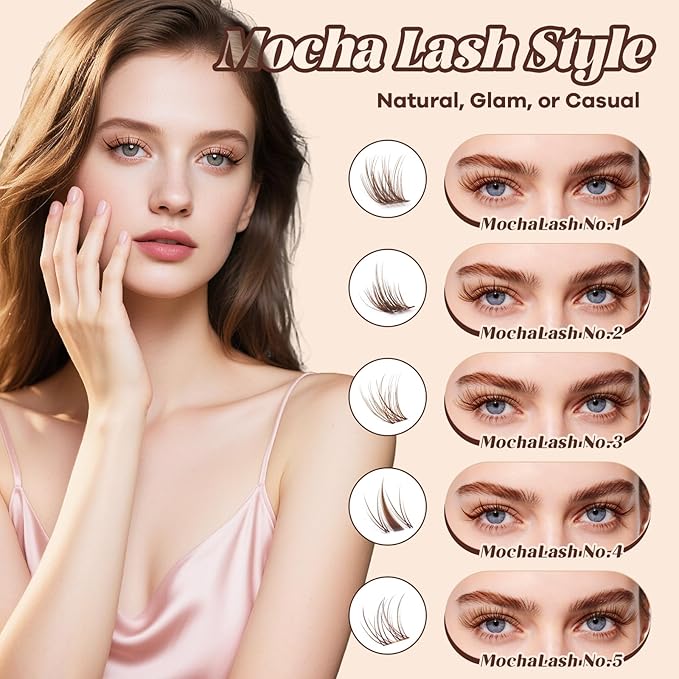 B&Q Brown Lash Clusters Blonde Brown Eyelash Cluster for Light Hair, MochaLash Cluster Eyelash Extensions Soft Browns False Eyelashes Comfortable Eyelash Clusters Perfect for Occasions（MochaLash 04）