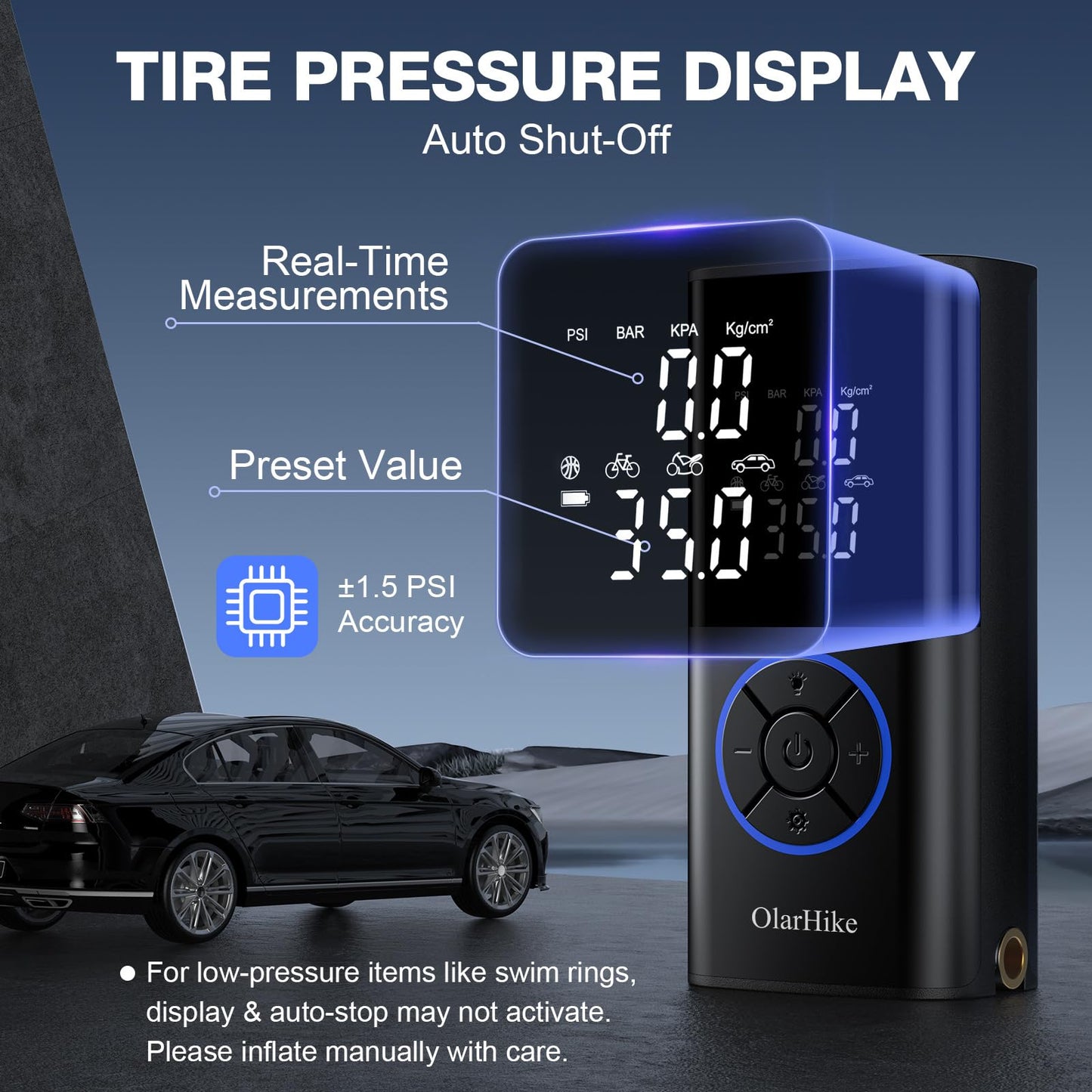 OlarHike Tire Inflator Portable Air Compressor, Smart Dual Hose System, Auto Air Pump for Car Tires, Bike,Bicycle, Motorcycles,Electric Pump with LED Light & Digital Pressure Gauge