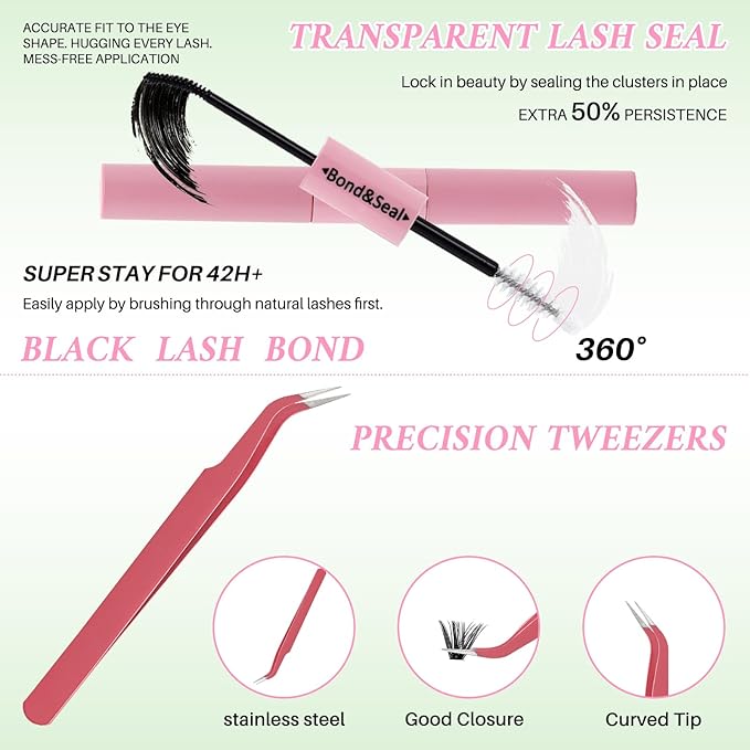 Lash Clusters Kit for Beginners Eyelash Clusters Kit Lashes Clusters Kit Cluster Lashes PestaÃÂ±as Postizas Naturales with Lash Bond&Seal,Lash Tweezers,Brush RITALASH(640pcs 20D+40D+60D+80D Kit,9-16mm)