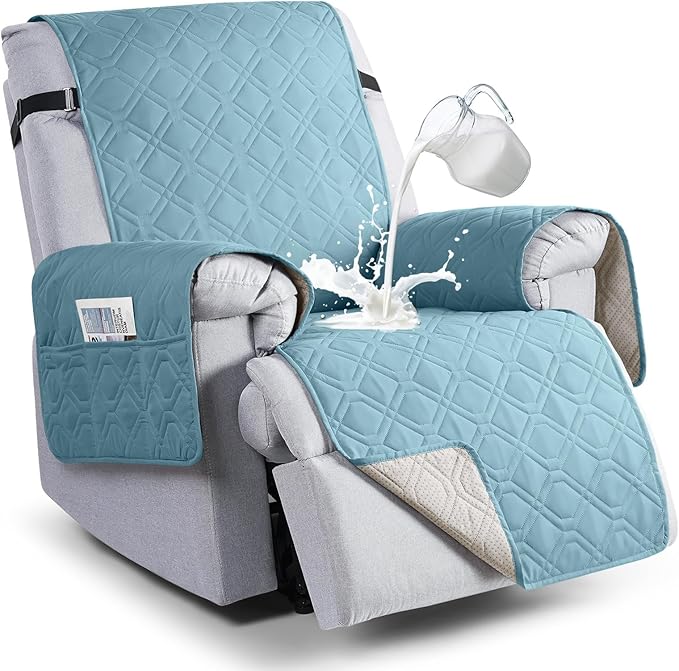 VANSOFY 100% Waterproof Recliner Chair Covers, Recliner Cover Non-Slip Dog Chair Cover Furniture Protector Washable Slipcover with Pocket, Elastic Straps for Pets, Dogs(Azuree, 22")