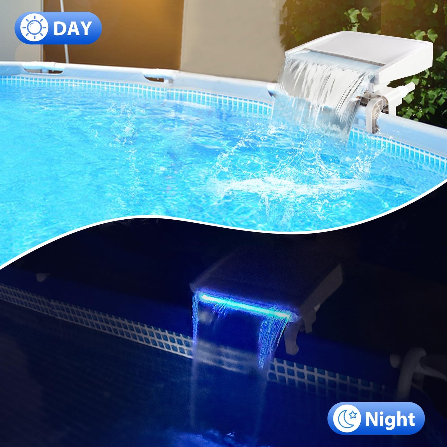 NICENICY Pool Waterfall with 7-Color LED Lights, Swimming Pool Waterfall Fountain for Above Ground Pools, Smooth Flowing Waterfall with Light for Relaxation, Fits 1.2" to 4.7" Above-ground Pool Frames