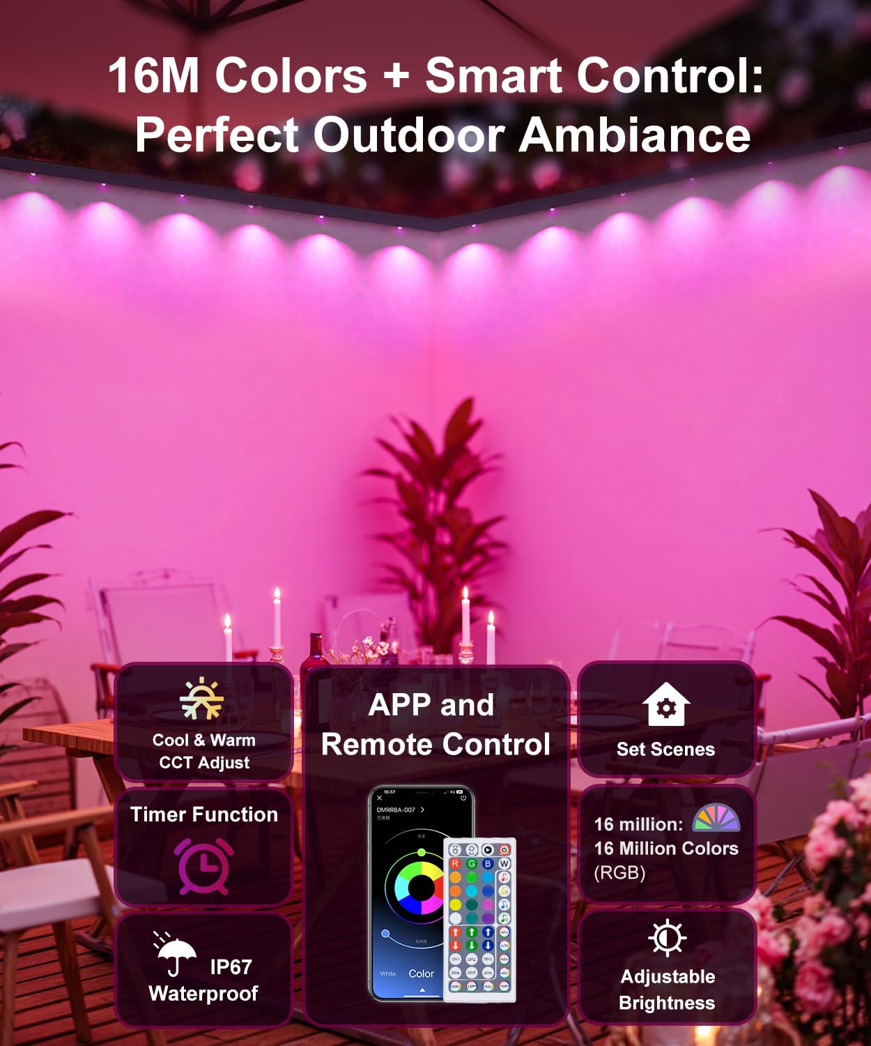 MuliVid 150Ft Permanent Outdoor Lights,Smart RGB Outdoor Lights with Remote APP Control, IP67 Waterproof Outside Light for House for Christmas, Halloween, Holiday, Party, Daily