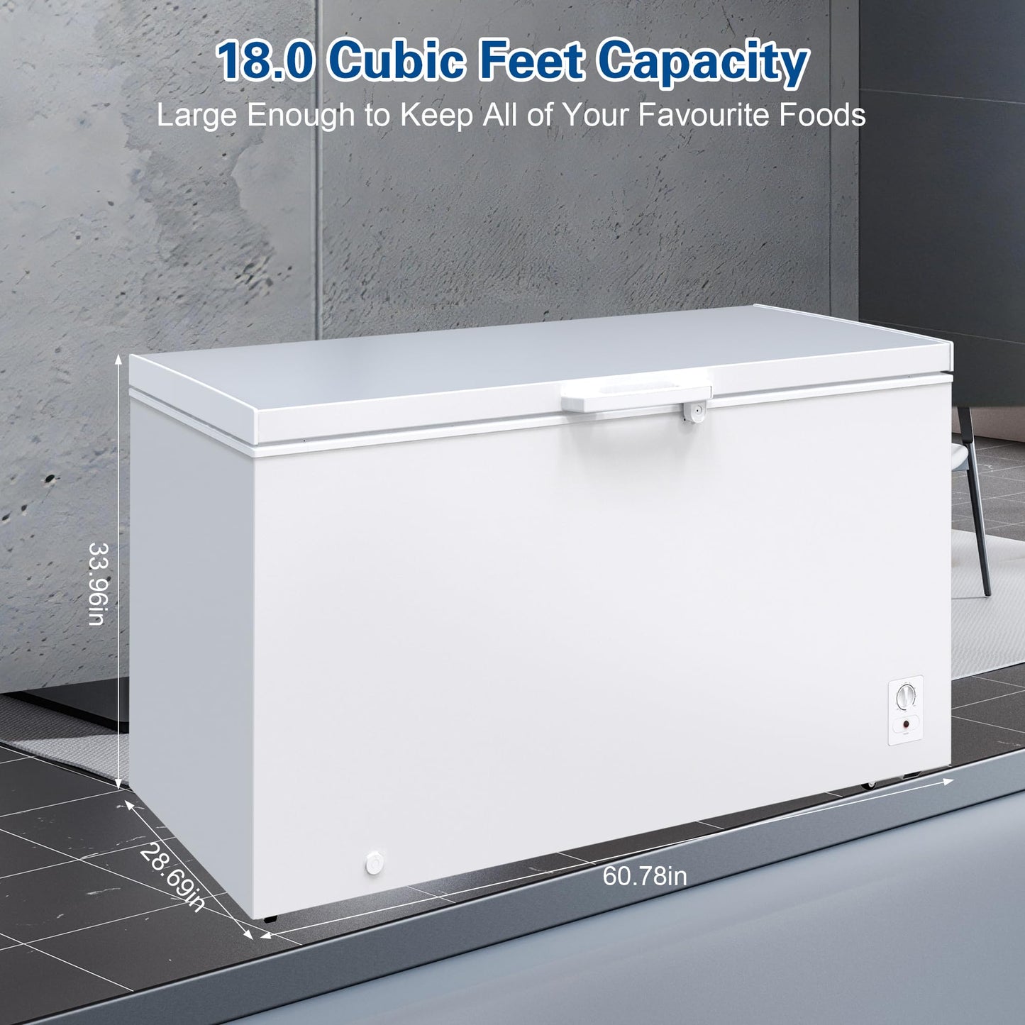 18.0 Cu.Ft Deep Freezer, Large Chest Freezer for Families with Removable Basket& 8 Adjustable Thermostat, Energy Saving Freezer Front Drain Free Standing Top Open Door for Home, Kitchen, White
