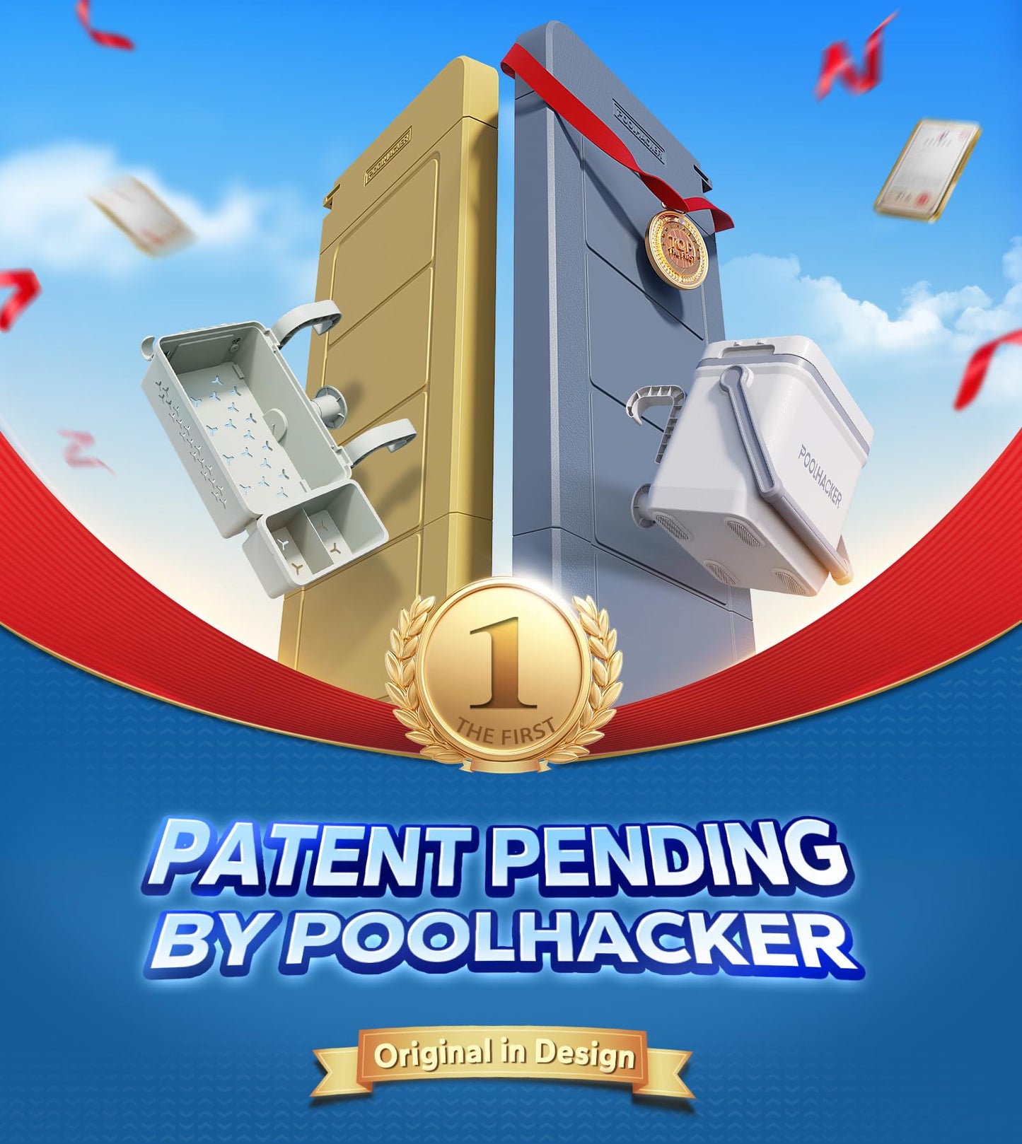 POOLHACKER Poolside Bar, [Original] Swim Up Bar Exclusively for Above-Ground Round Pools. Patio Poolside Table Smart Fold Easy Maintenance, Weather Resistant Stable Tabletop (Amber Brown)