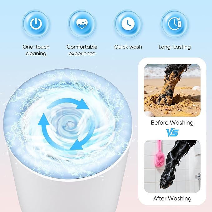 PETCHO Electric Dog Paw Cleaner Cup – Automatic 360° Pet Paw Washer, Rechargeable & Quiet Paw Cleaning Device with Soft Silicone Bristles, Portable Pet Foot Washer for Medium Large Dogs (Blue)