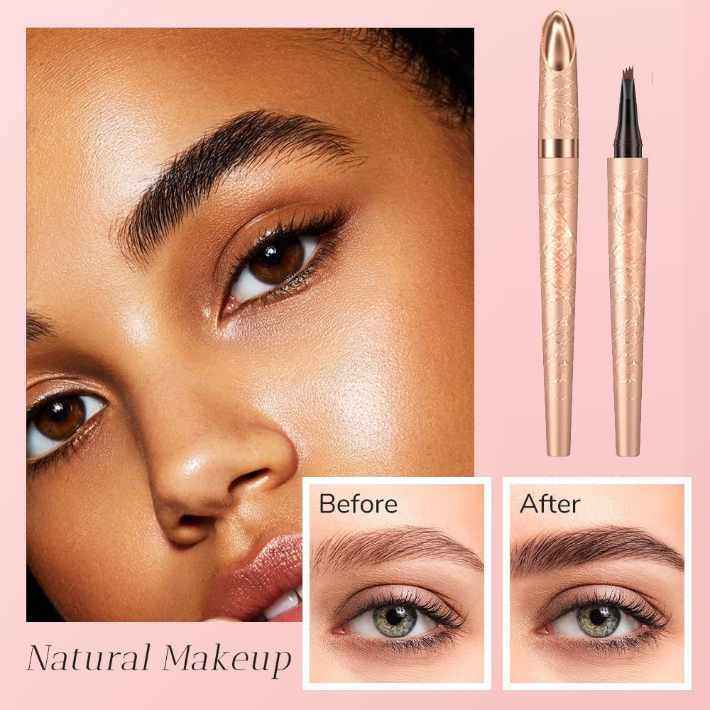 Microblading Eyebrow Pen, 2025 New 3D Waterproof Eyebrow Pencil, Premium Eye Brow Pen with 4 Tip, Long-Lasting Natural Magic Eyebrow Makeup Fine Stroke Contouring Pencil Stay on All Day (Black)