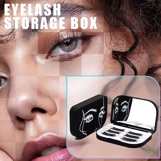 Cosmetic Case Empty Eyelashes Storage Case with Makeup Mirror Holder Box Fake Eyelash Packing Travel Storage Case Eyelashes Bag(Black)