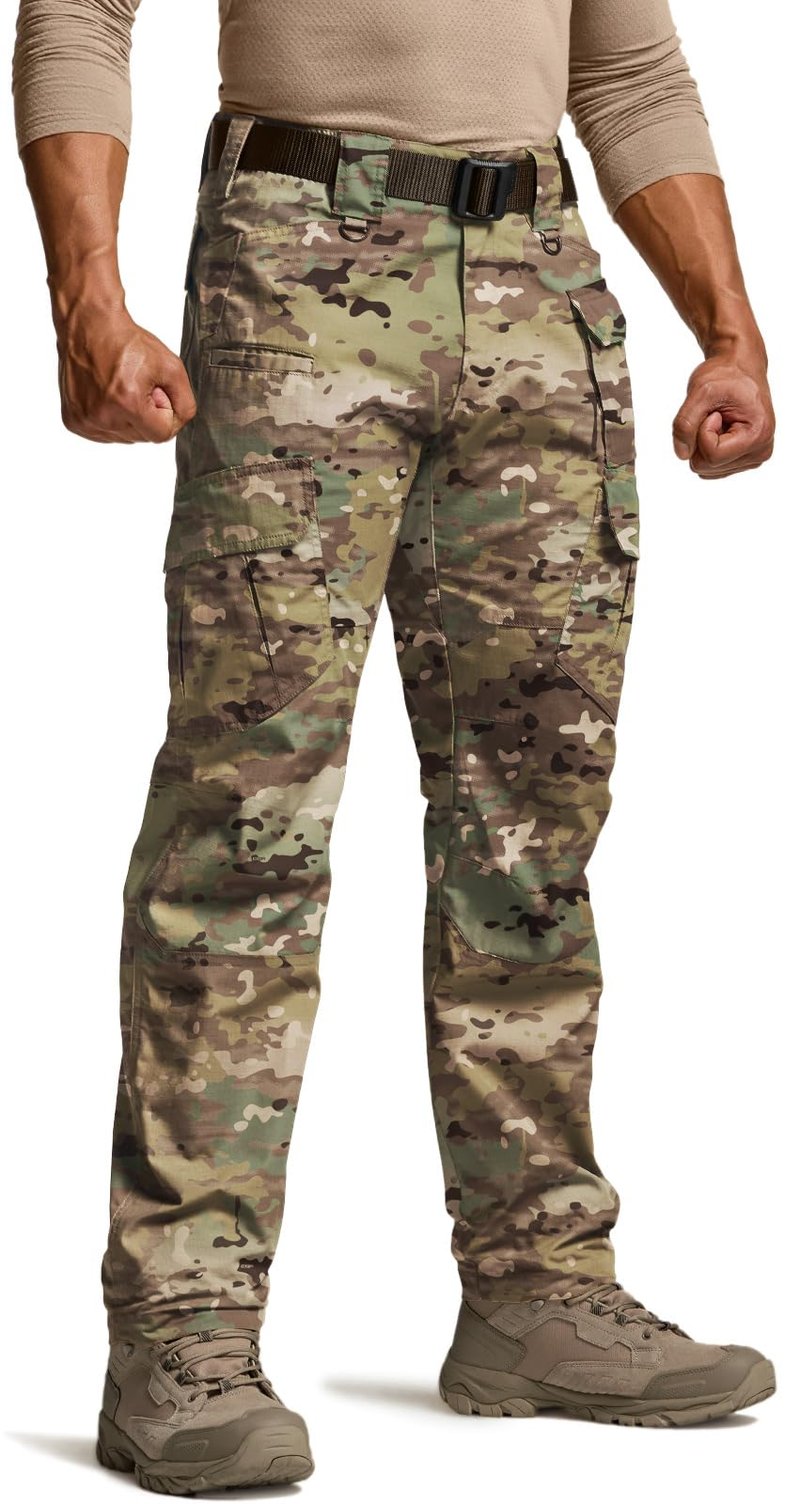 CQR Men's Tactical Pants, Water Resistant Ripstop Cargo Pants, Lightweight EDC Work Hiking Pants, Outdoor Apparel, Duratex Mag Pocket Utility Camo, 32W x 32L