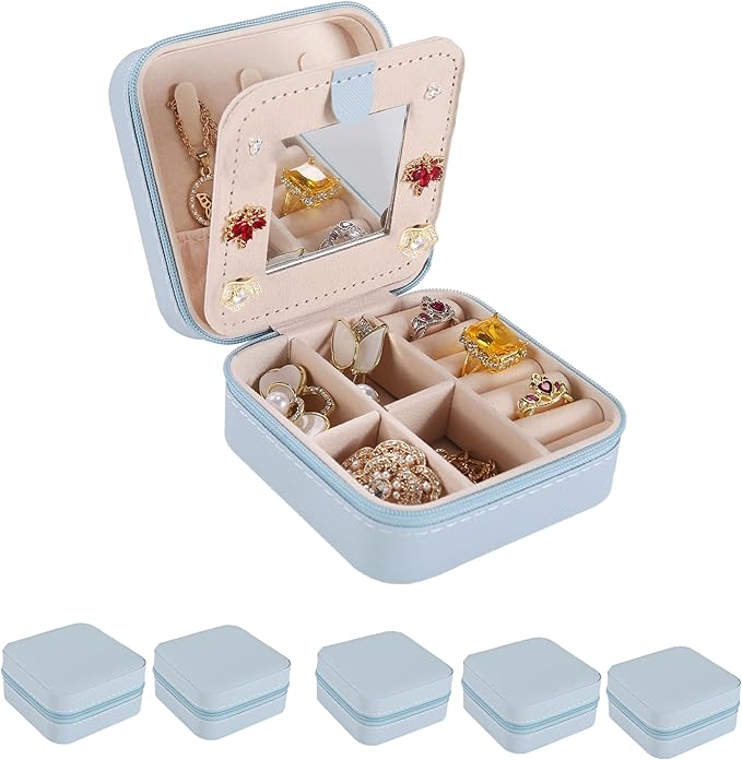 KElofoN Travel jewelry case Travel jewelry box Travel Jewelry Organizer Small Jewelry Organizer Box for Girls Women with Mirror (Sky blue-5)