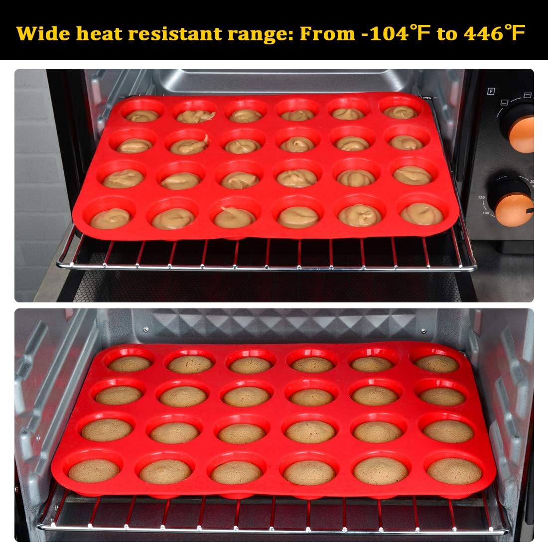 Silicone Mini Muffin Pan, 24 Cups Mini Cupcake Pans Silicone Muffin Tin for Baking Nonstick 2 Pack